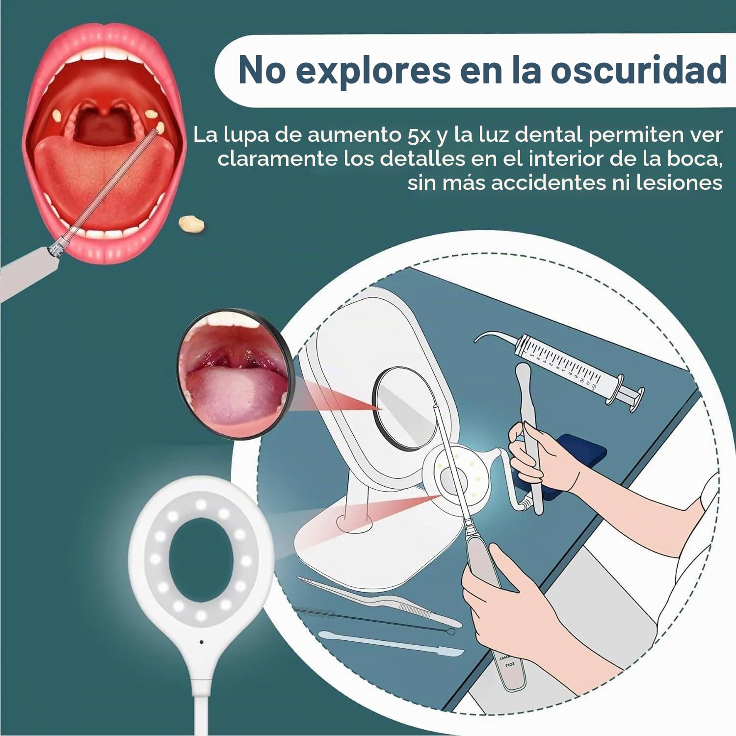 Kit de extracción de almendras eléctricas, pipeta de aspiración al vacío, kit completo para eliminar las almendras - aliento fresco - espejo de 5 aumentos, depresor de lengua y jeringa