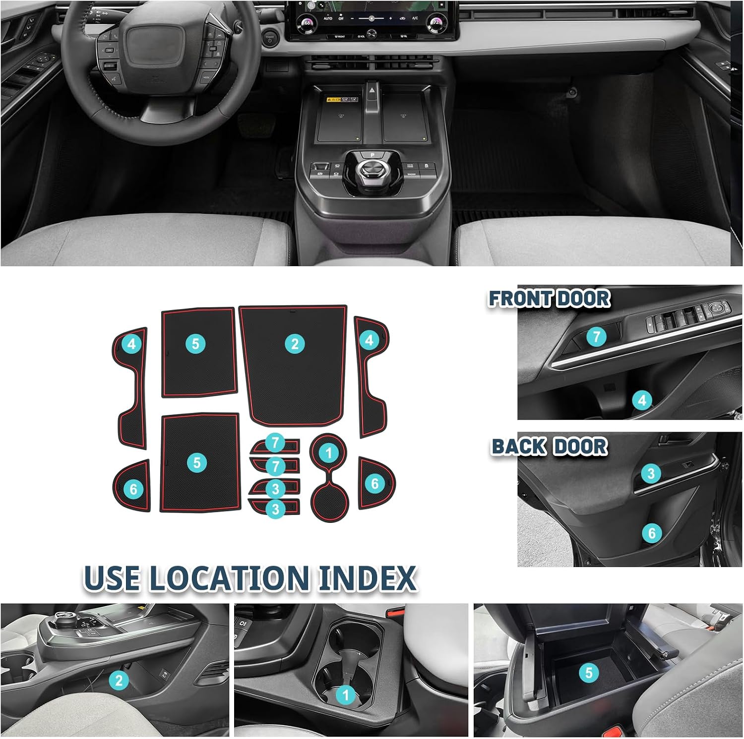 2026 CHR Door Slot Mats for 2026 Toyota CHR Accessories Center Console Liner Mats Compatible with 2026 Toyota CHR SE/XSE/Premium(12 PCS/Sets) image 3