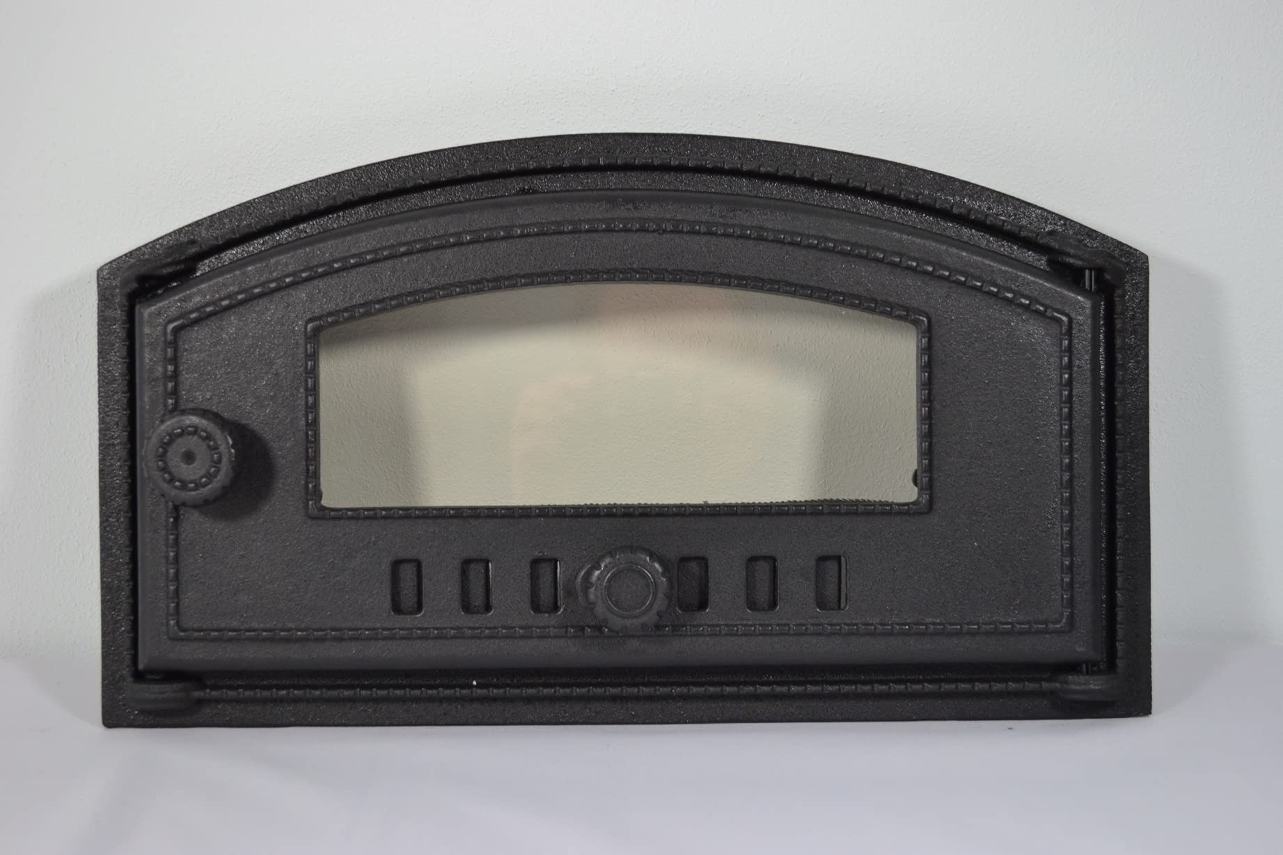 SEZAM Backofentür aus Gusseisen mit hitzebeständiger Glasscheibe 48,5 x 6,5 x 27,5 cm halbrund schwarz
