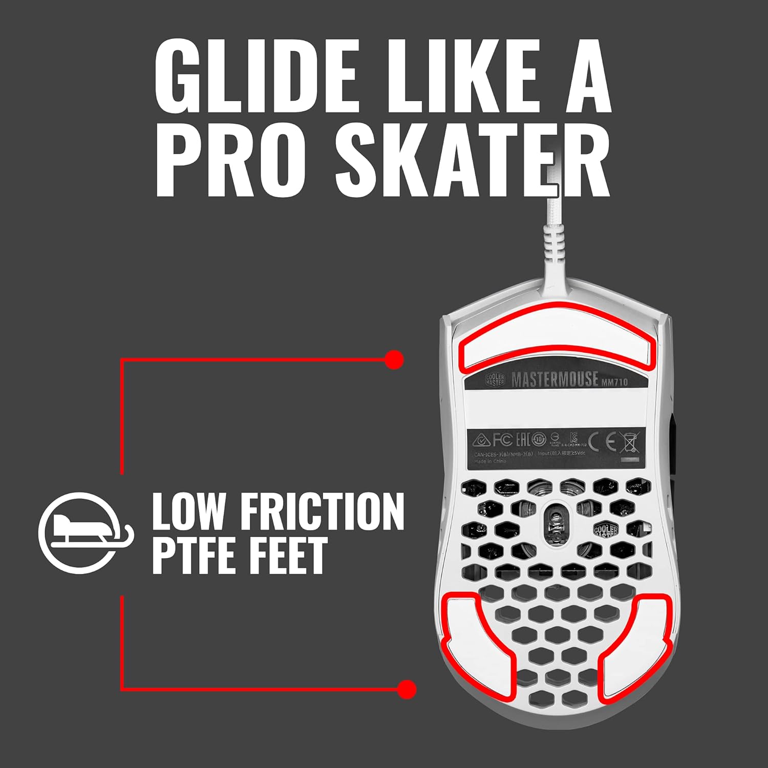 Cooler Master MM710 White Matte 53G Gaming Mouse with Lightweight Honeycomb Shell, Ultralight Ultraweave Cable, Pixart 3389 16000 DPI Optical Sensor