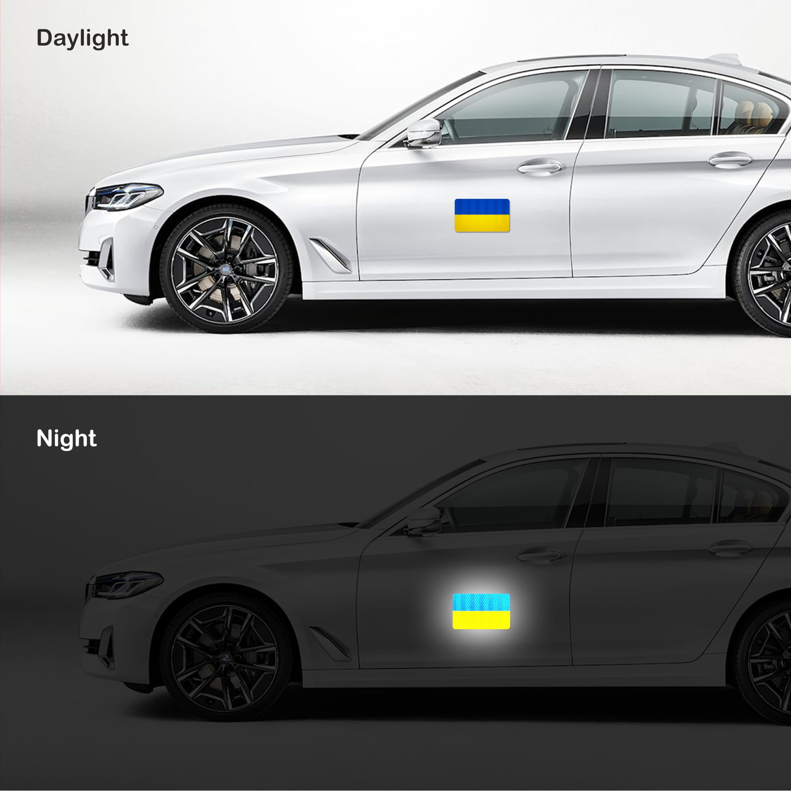 Bandiera ucraina magnetica altamente riflettente per auto, 2 magneti, senza adesivo