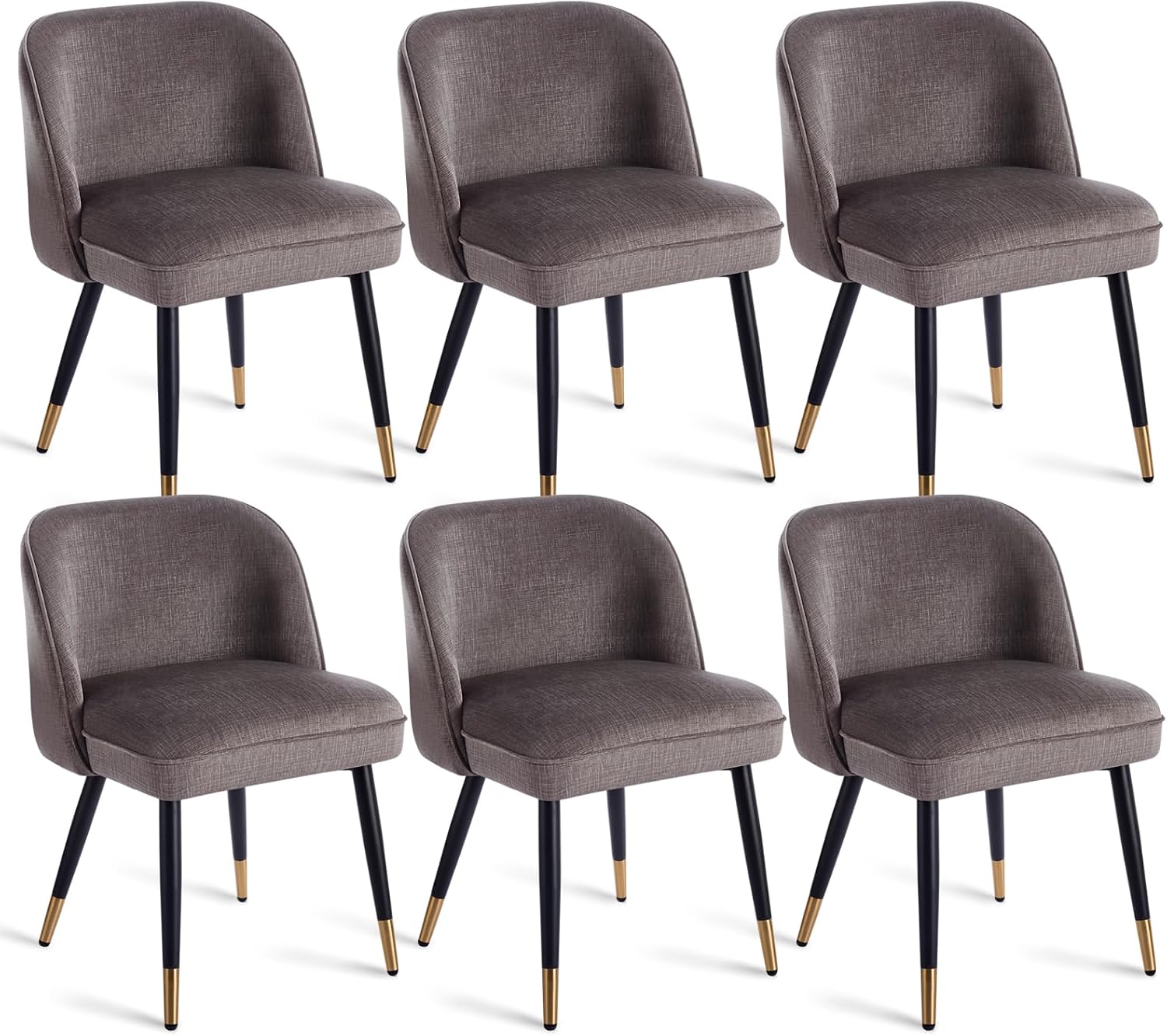 Set of 6 Dining Chairs with Velvet Cover - Spring Seat for Long-Lasting Comfort Ergonomic Upholstered Chair with Metal Legs in Black/Gold