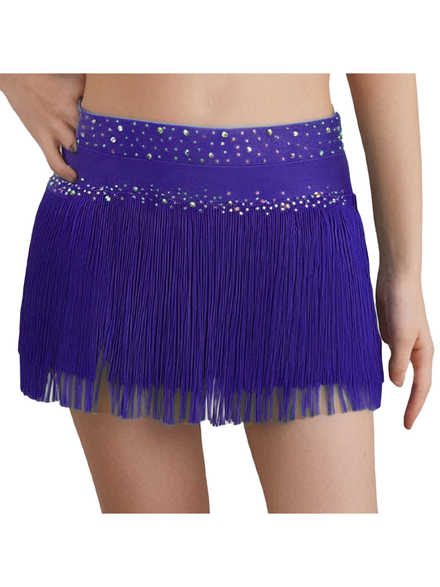 Oyolan Falda De Vientre con Flecos para Niñas Falda Cintura Elástica Mini Capas con Borlas Latinas para Salón De Baile — view 12