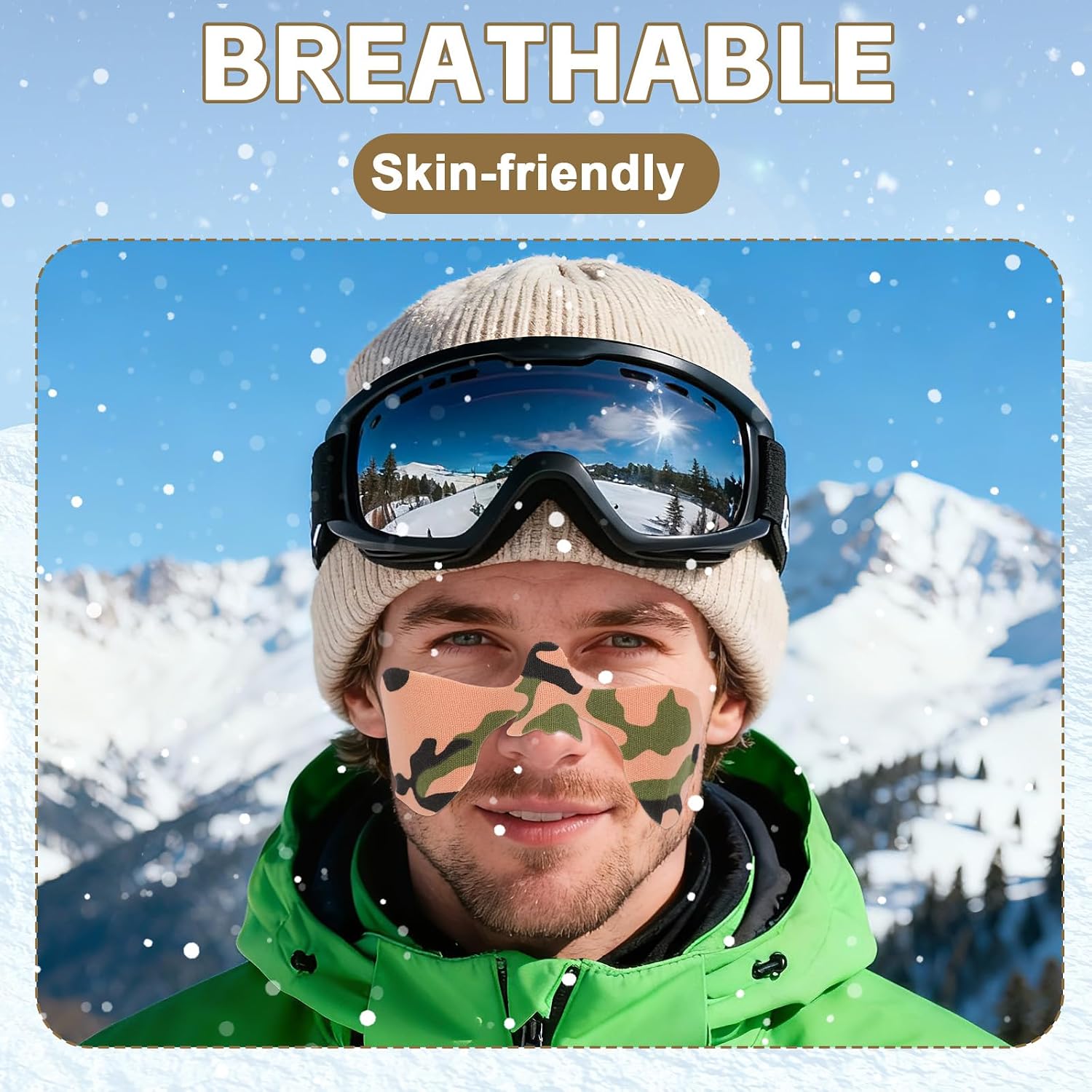 6pcs Windproof Antifreeze Face Tape for Skiing and Snowboarding, Freeze Ski Mask Patch Breathable Nose Cheek Cover Stickers for Women Men Winter Snowboard Sports Outdoor Cold Protection Gear