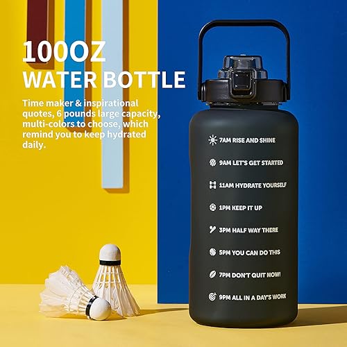 Miniatura 6 de Botella de Agua Motivacional Grande de 64, 100 y 128 onzas, con marcador de tiempo, a prueba de fugas, sin bisfenol A, Botella Grande de agua de