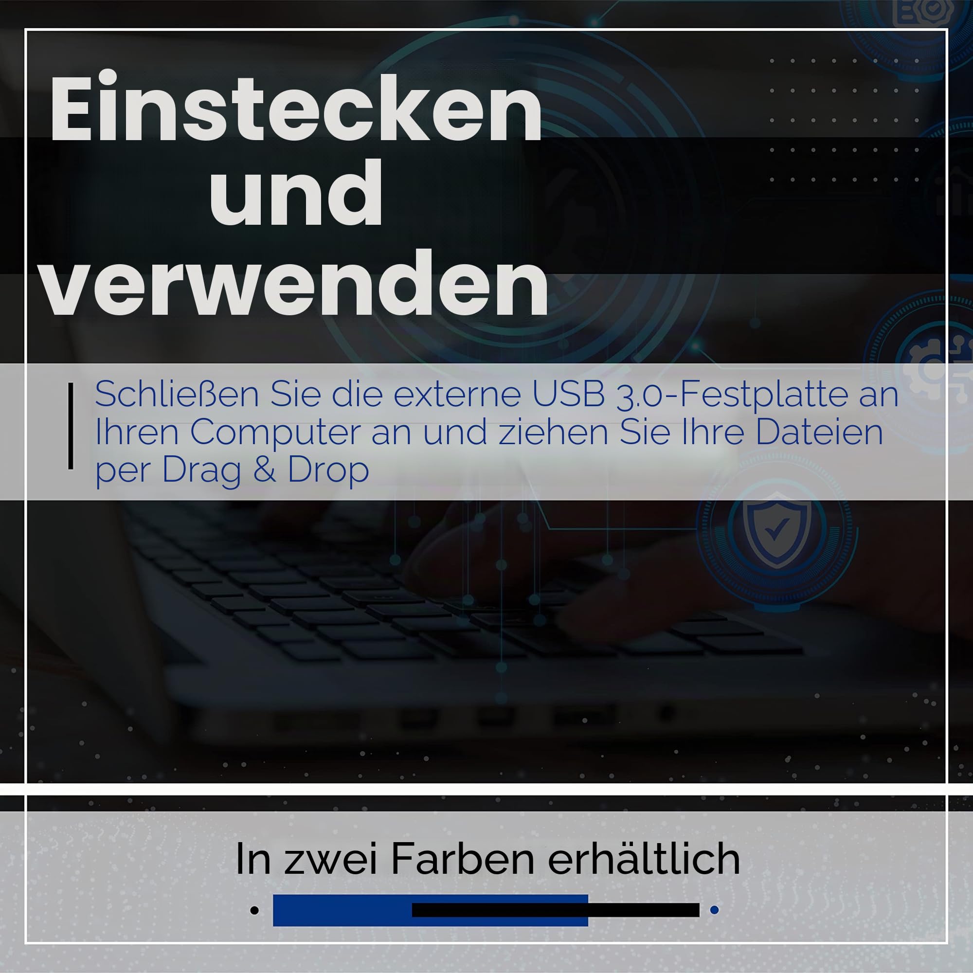 SUHSAI Externe Festplatte 1 TB, 2,5 Zoll Tragbare HDD mit USB 3.0, Plug-and-Play Datenspeicher für PC, Mac, Laptop, Gaming-Konsole, LED-Anzeige, Blau, 1 TB