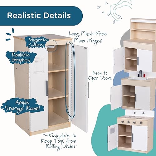 Miniatura 9 de Children's Factory - Juego de cocina de madera de 4 piezas, nevera para niños y niños pequeños, diseño y características realistas, muebles