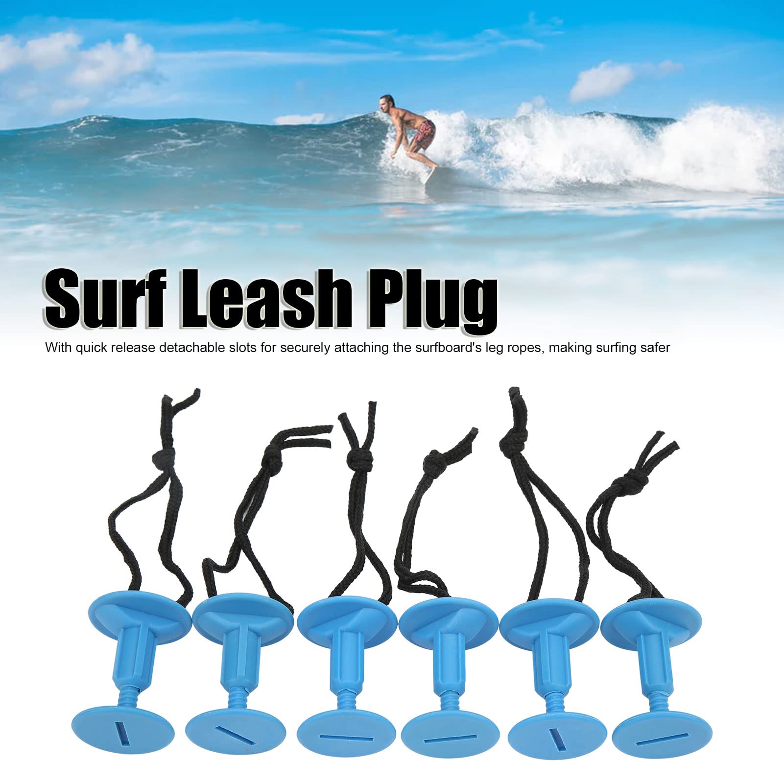 QERLONG 6Pcs Surf Board Leash Plug Nylon Plastic Leg Rope Surf Accessory for Surfers (Blue)