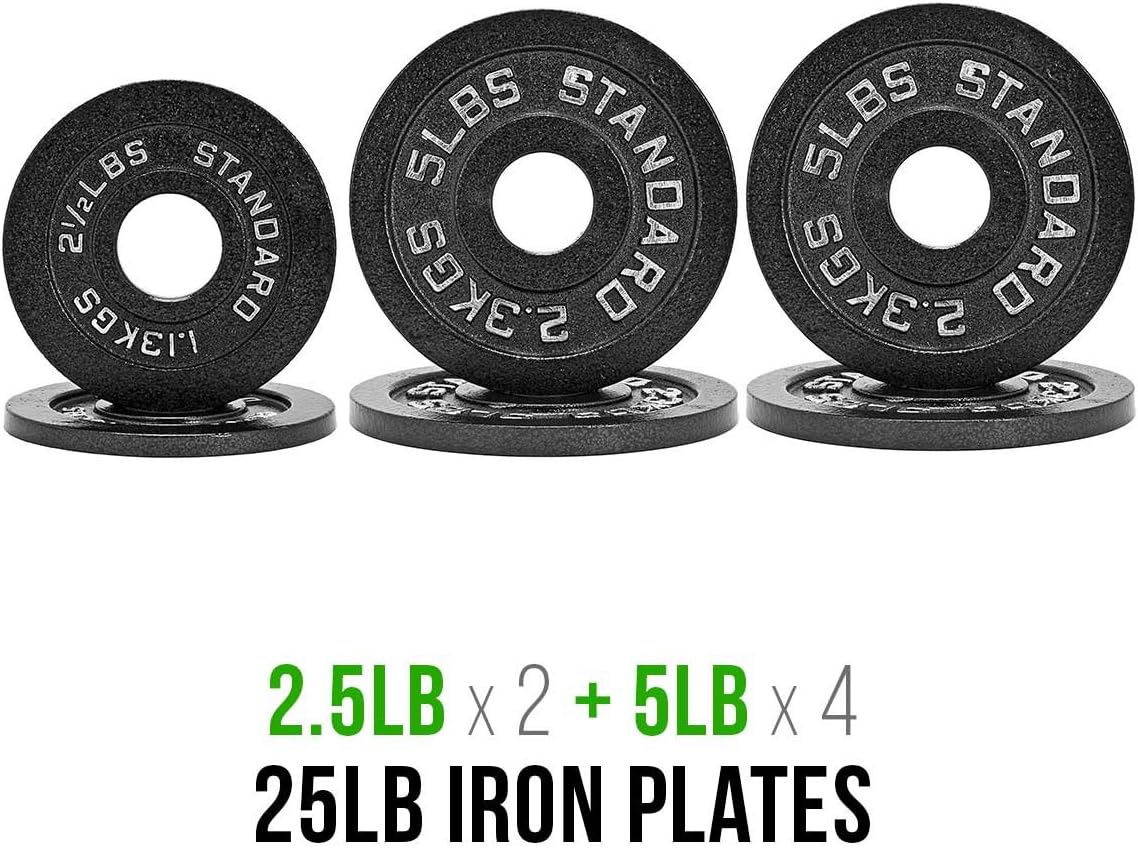 300lb Garage Gym Package/Bar & Bumper Plates Set (45lb Olympic Barbell + 255lb Weights Set + Bar Collars) / 2.5/5/5lb Iron Plate Pairs + 10/25/35/45lb Bumper Plates/Weightlifting, Strength, Cross