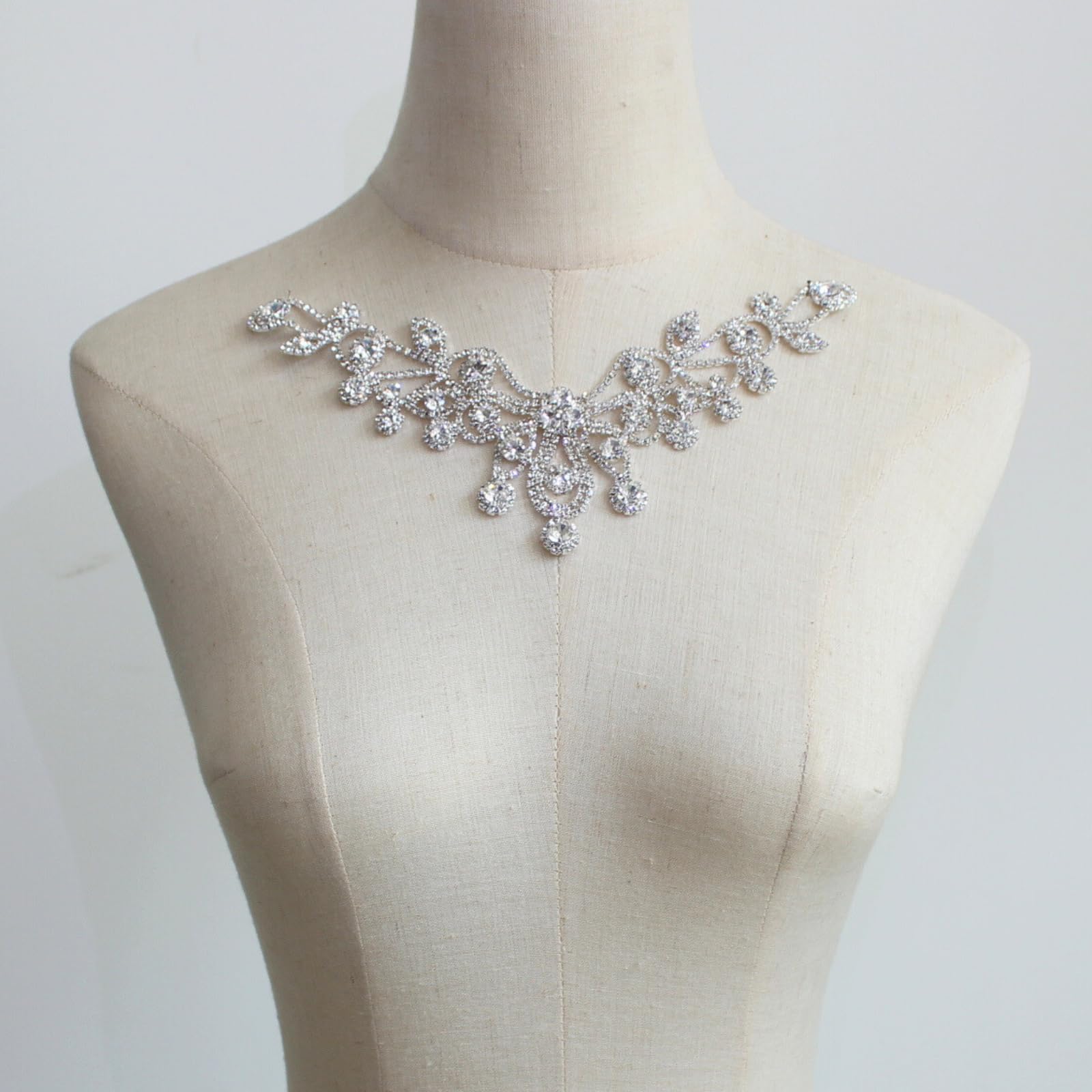 PEARLY JUN Silver Rhinestone Applique Rhinestone Patch Crystal Applique