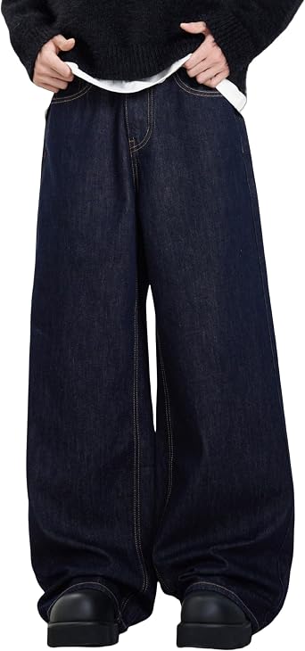 Mens Y2K Hip Hop Skater Jeans Vintage Plain Pants Straight Leg Denim Joggers Aesthetic Jeans Streetwear