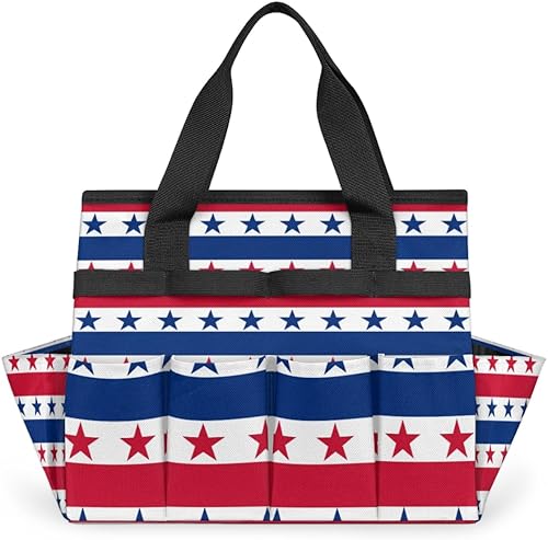 Flag Pattern Garden Tool Tote Bag for Women Men Gardening Tool Storage Bags with 10 Pockets Standable Garden Home Tool Kits Organizer for Indoor