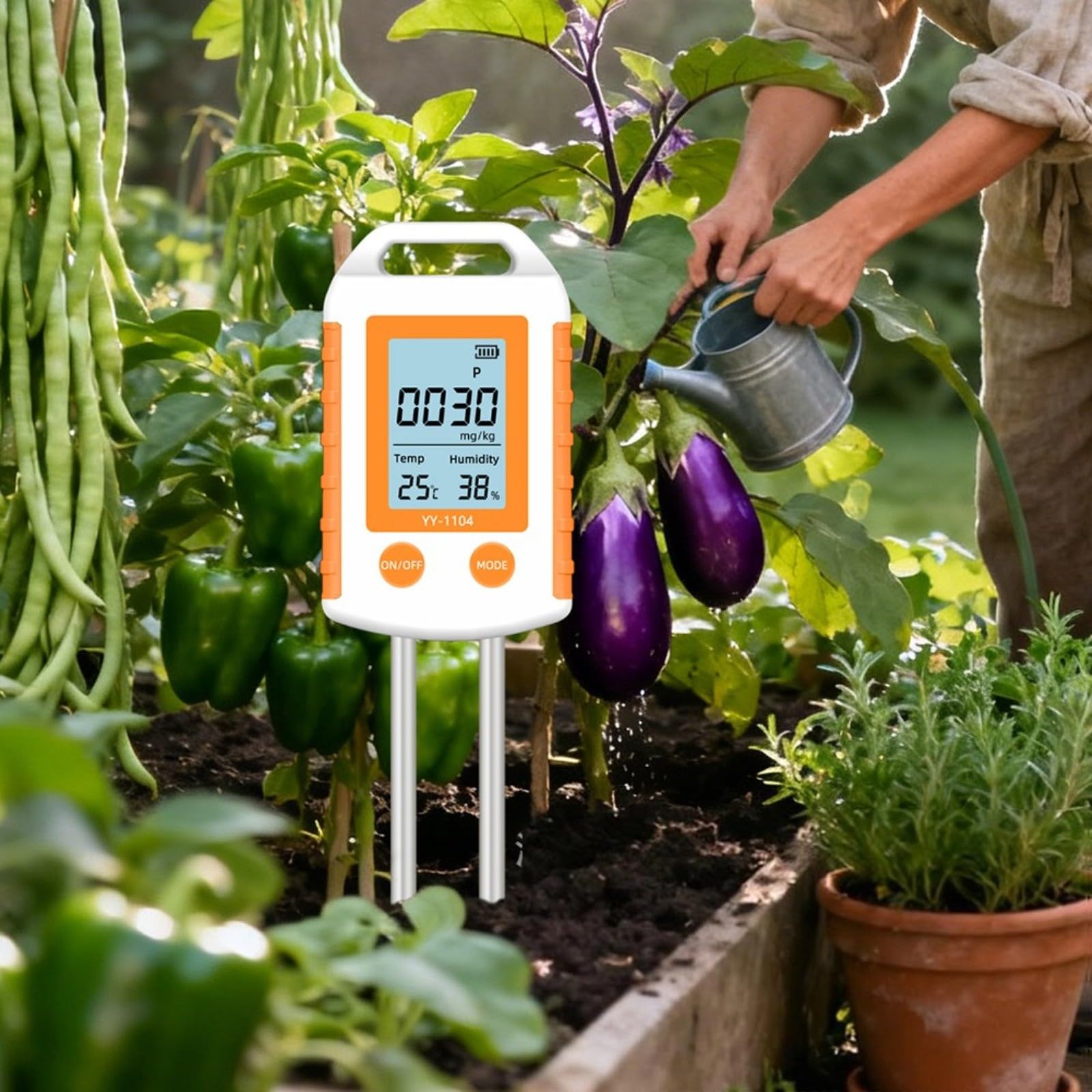 KiraKira Portátil 6 en 1 Instrumento de Prueba de Suelo NPK pH Humedad Temperatura Fertilidad Medidor con LCD Huerto Jardín Agricultura