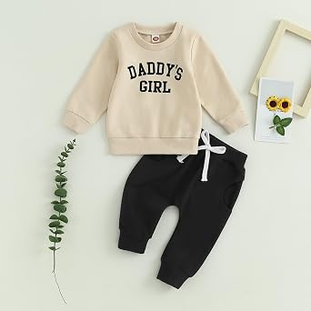 Newborn Baby Girl Outfits Daddys Girl Sweatshirt Long Sleeve T-Shirt Tops Pants Set Sweatsuit Toddler Fall Clothes