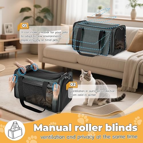 Miniatura 2 de YUDODO Transportadores de mascotas aprobados por aerolíneas para viajes de perros y gatos, de malla reflectante suave, plegable y portátil para