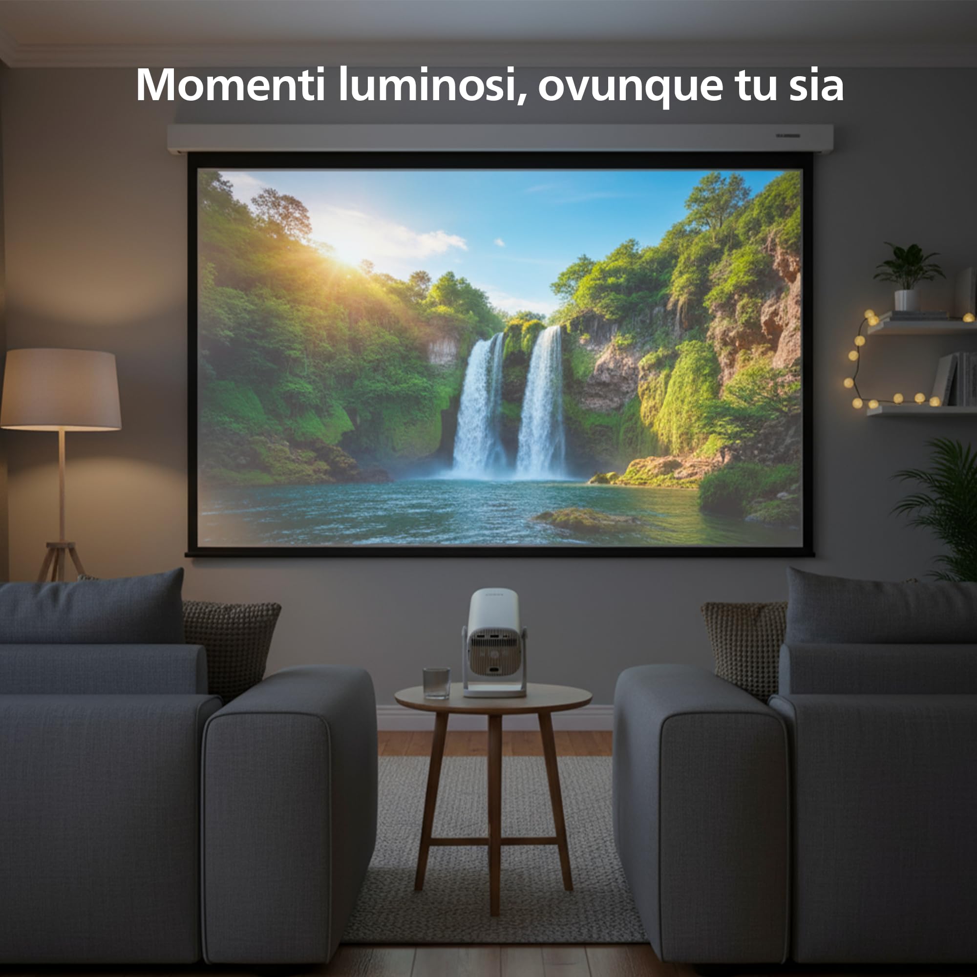 Philips, Neopix 244 - Proiettore Home Theatre Full HD 1920 x 1080p, 250 lumen, sorgente luminosa a LED, suono stereo 2 x 3 W, grigio