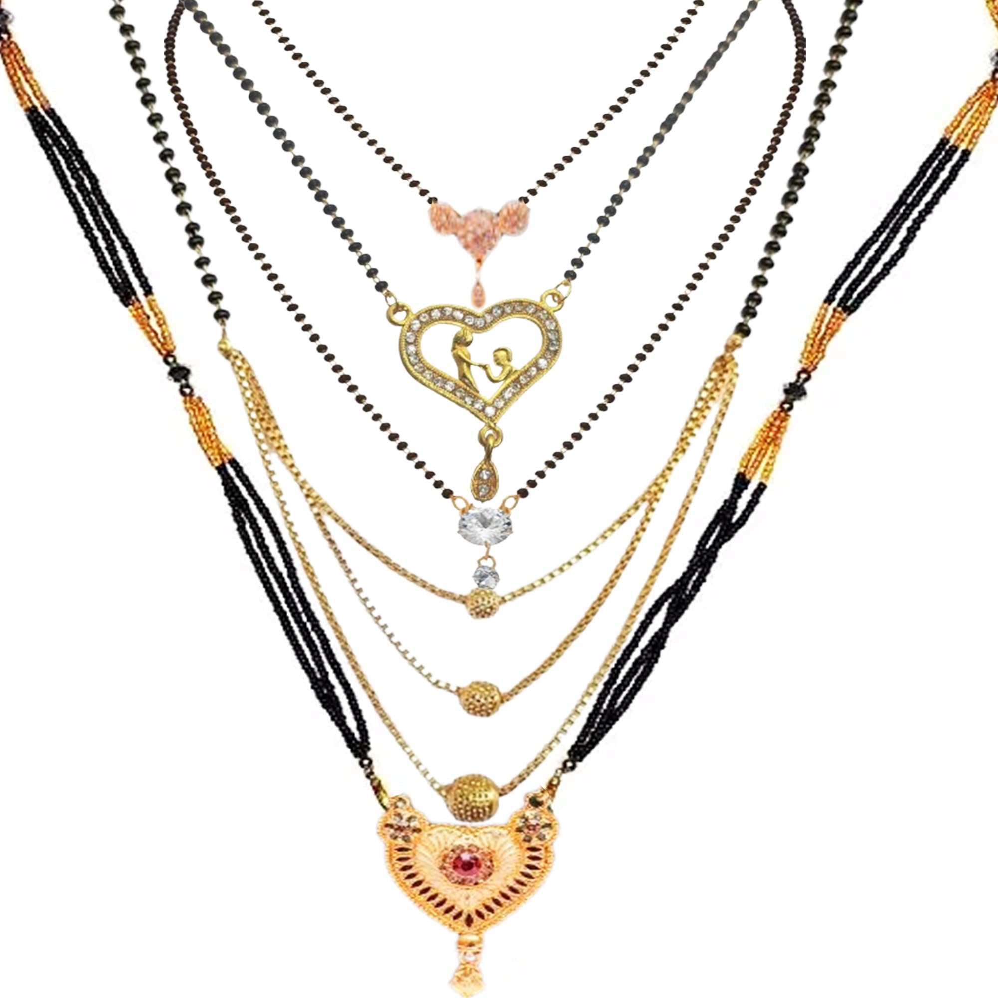 Honbon Vati Mangalsutra for Women,Traditional Indian Style Gold Plated Mangal sutra Pendant Tanmaniya Fancy Black Beads golden Nallapusalu Chains for Bridal Combo of 5 (B0CVH8CQBY) Amazon Price History, Amazon Price Tracker