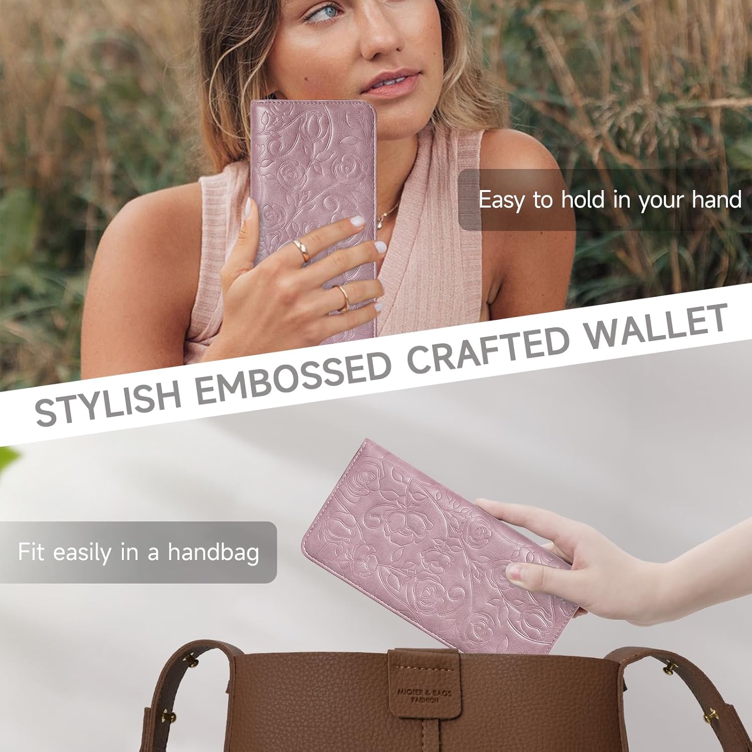 Wallet Women Ultra Slim Thin Womens Wallet RFID Blocking Bifold Clutch Long Ladies Wallet Rose PURPLE - Image 6