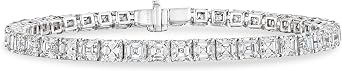 Asscher Cut Diamond Tennis Bracelet, 18K White Gold, VS-FG Quality, 10.95 CT Total Diamond Weight