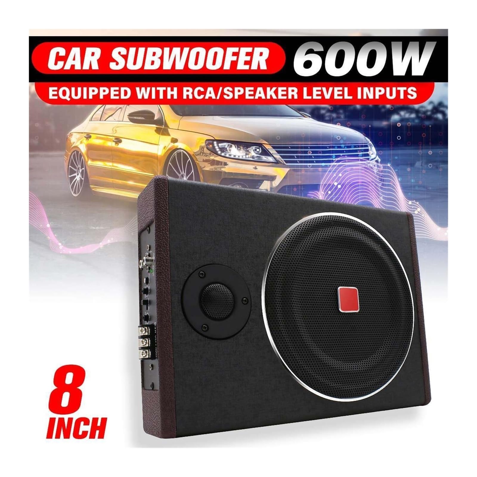 Wzmacniacz audio, 600W Samochodowy Ultracienki Subwoofer Aktywny Głośnik Pod Siedzeniem Stereo Moc Wzmacniacz HIFI do domowego majsterkowania(8inch 600W)