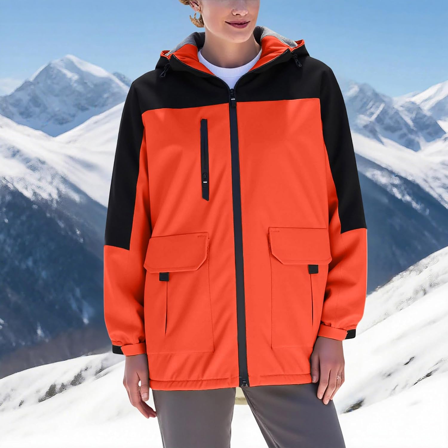 Waterproof Ski Hoode Jacket Warm Winter Snow Coat Windproof Rain Jacket with Fleece Lining Warm Parka