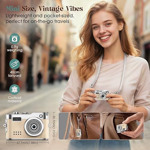 Miniatura 4 de Mini cámara digital vintage, cámara llavero 1080P HD con lente de 2 MP, flash, grabación de video, tarjeta 32G incluida, cámara retro portátil y