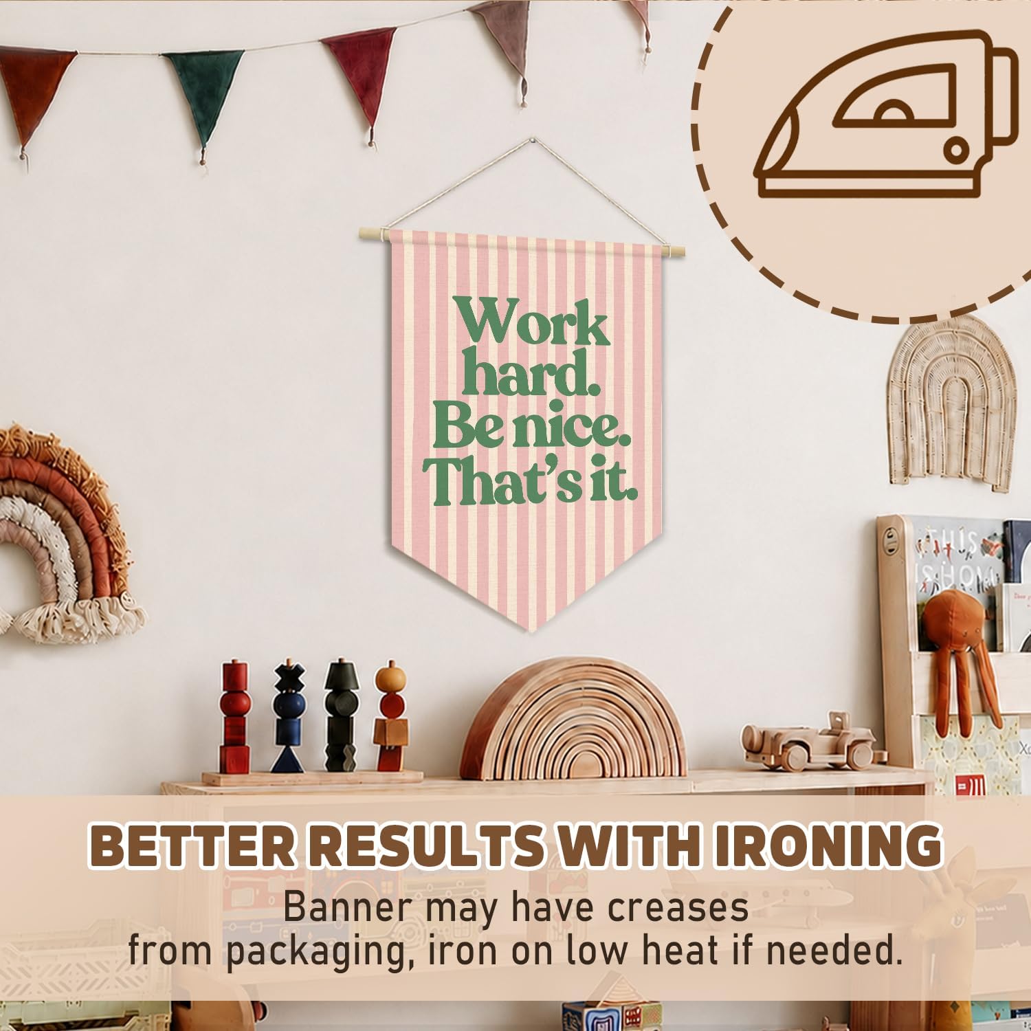 Pink Motivational Wall Art Work Hard Be Nice That’s It Banner