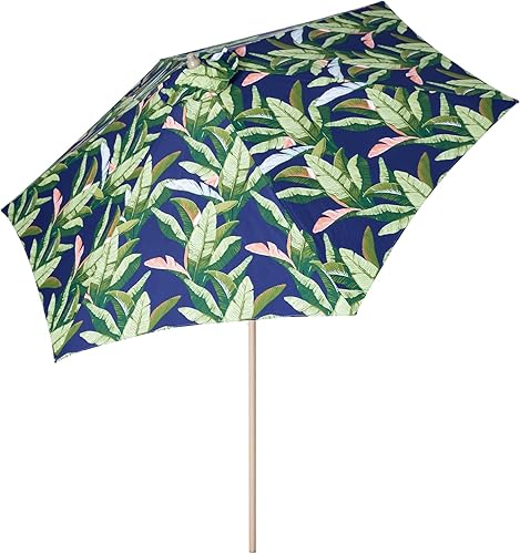 Miniatura 11 de Tempera Sombrillas de patio a rayas para exteriores, con manivela y botón de inclinación, inclinación automática, 8 varillas de acero, toldo de alta