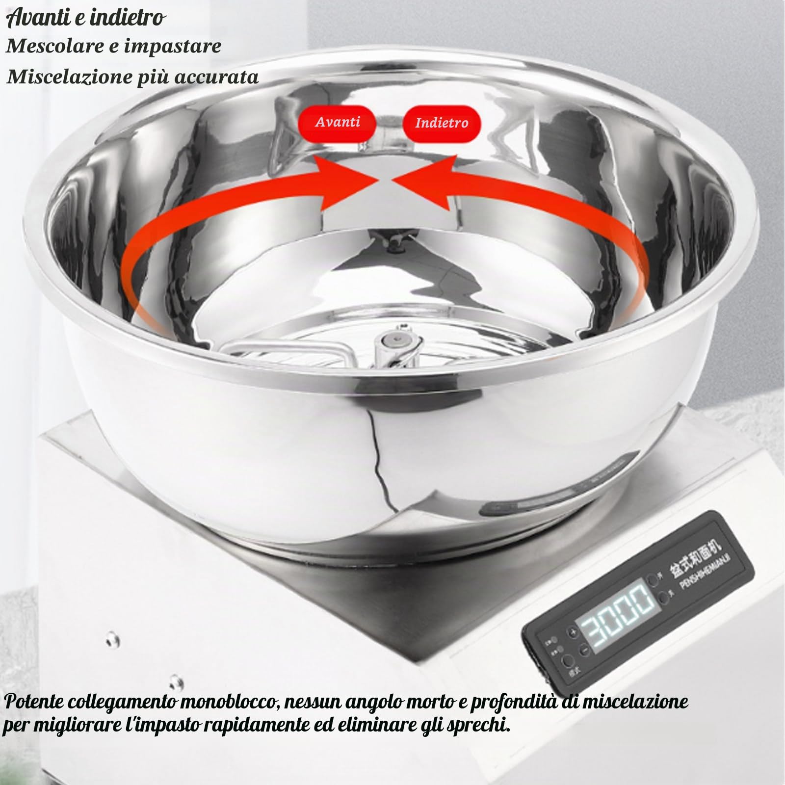 Impastatrice a spirale elettrica commerciale con timer per ristoranti, pizzerie e panetterie,8kg