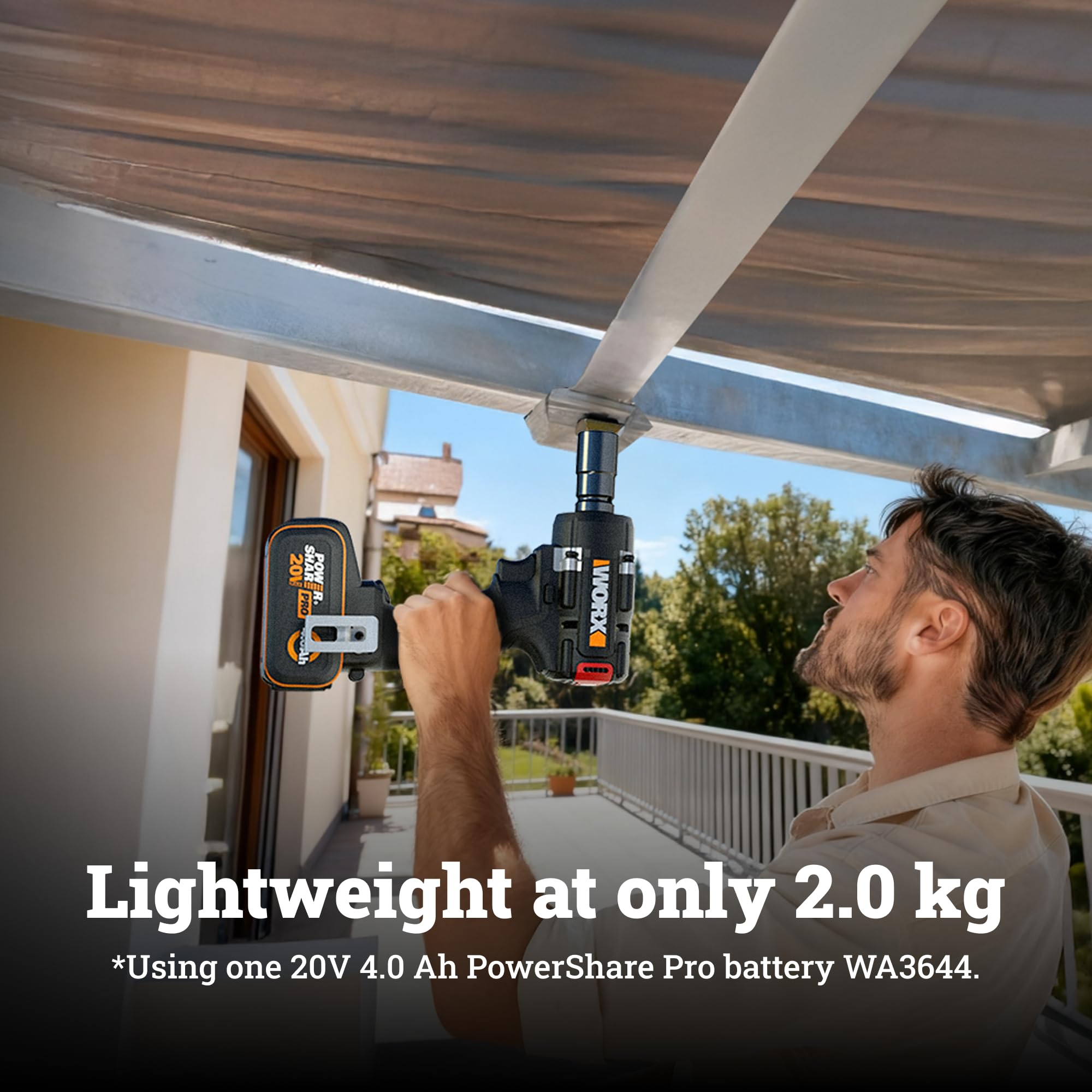 WORX 20 V WX273.9, coppia max 800 Nm, motore brushless, velocità variabile, serraggio e allentamento, illuminazione a led, design compatto, fornito con 4 prese, senza batteria o caricabatterie