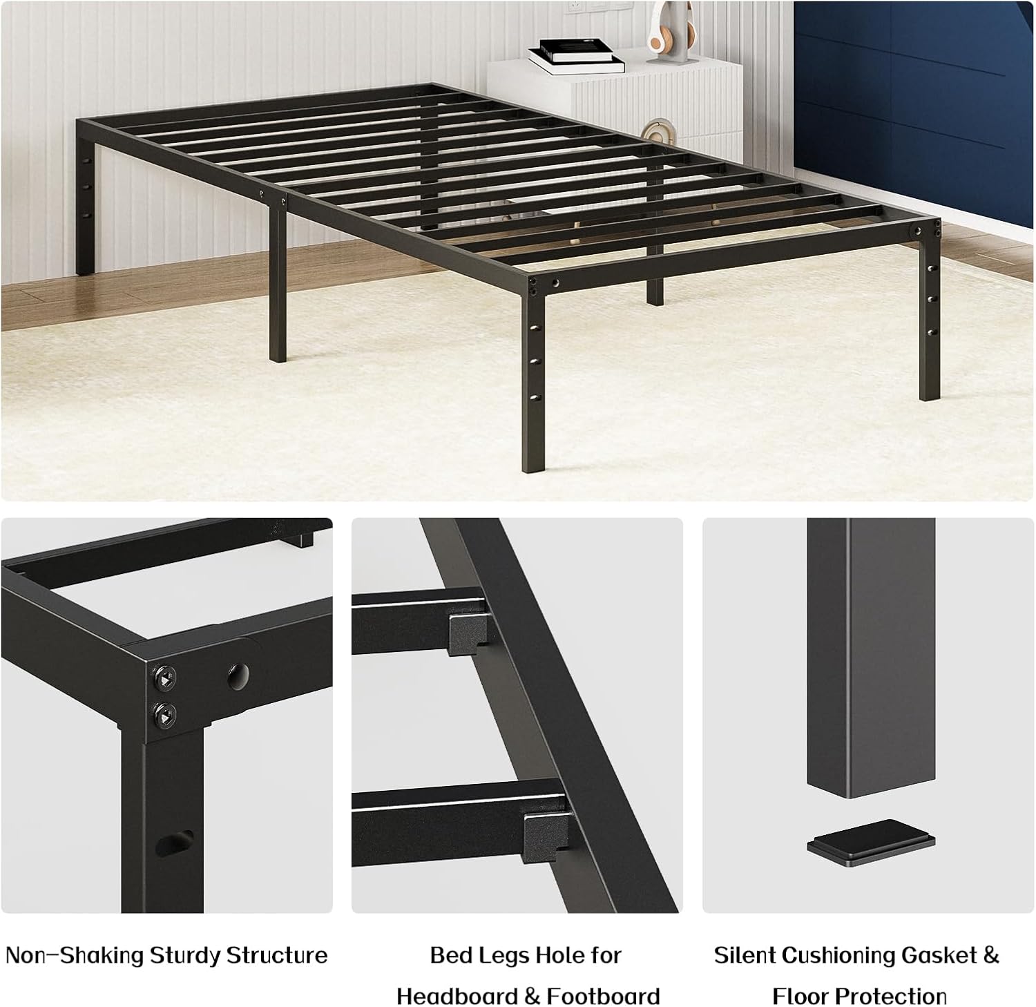 OLEVS 14-Inch Twin Bed Base, Sturdy Metal Platform Bed, No Box Spring Required, Easy Assembly