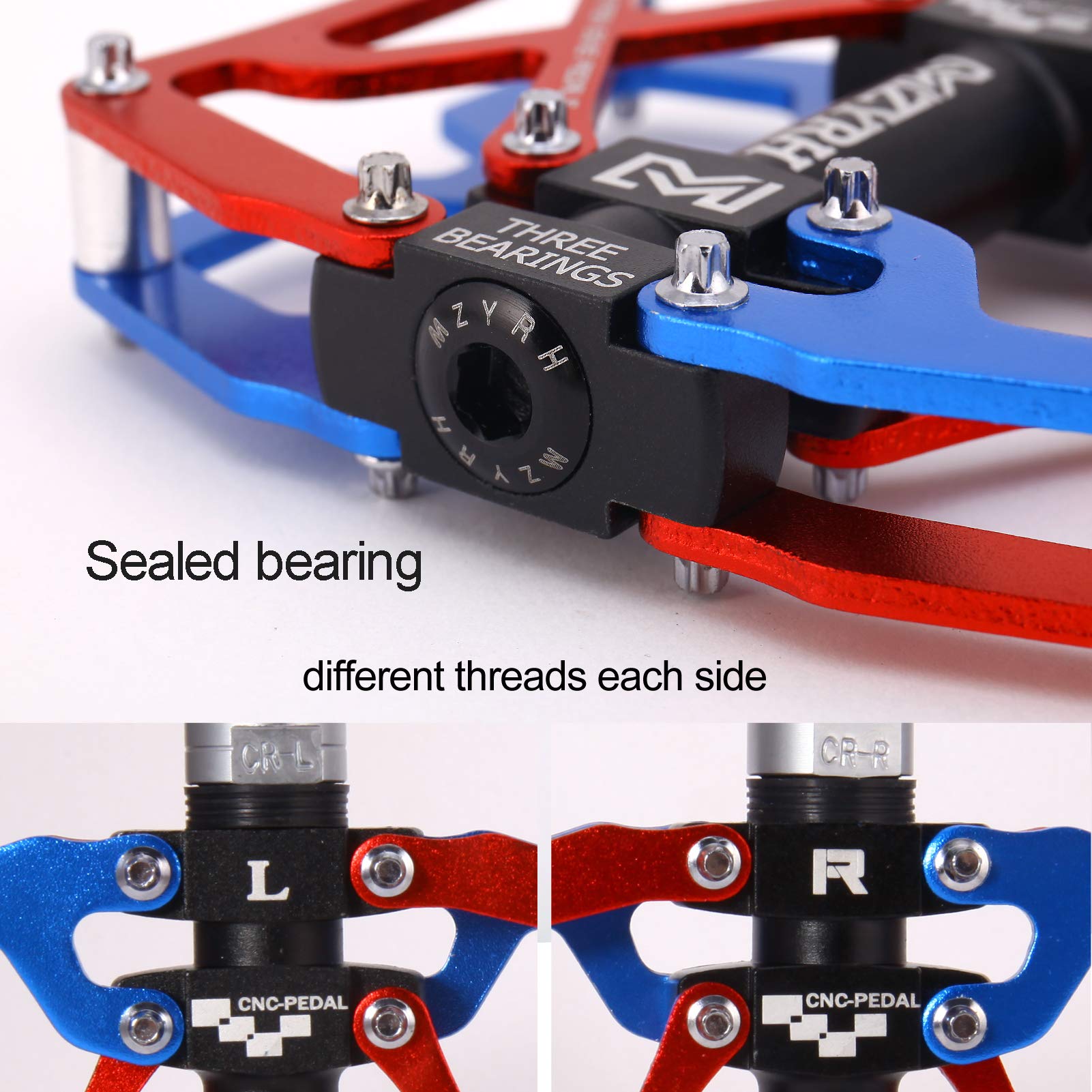 MZYRH Pedali per mountain bike, ultra resistenti, colorati, lavorati a CNC, 9/16", sigillati con 3 cuscinetti