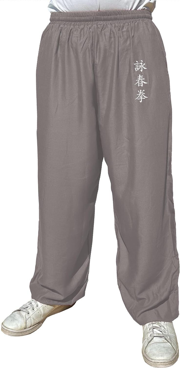 TAO MARTIAL Kung Fu Pants Wing Chun Tai Chi Style with Pockets, Loose Pant Rayon V3 (WC Grey, Size L)