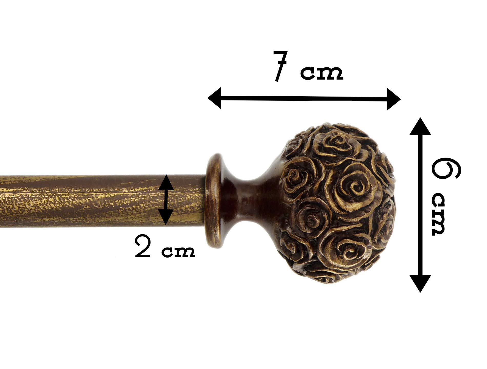 AT17 Gardinenstange Ausziehbar, Vorhangstange Gardinenstange Variable Länge Landhaus Shabby Chic - Rosen Prägemuster - 160-300 - Durchmesser 2 cm - Braun/Gold - Metall