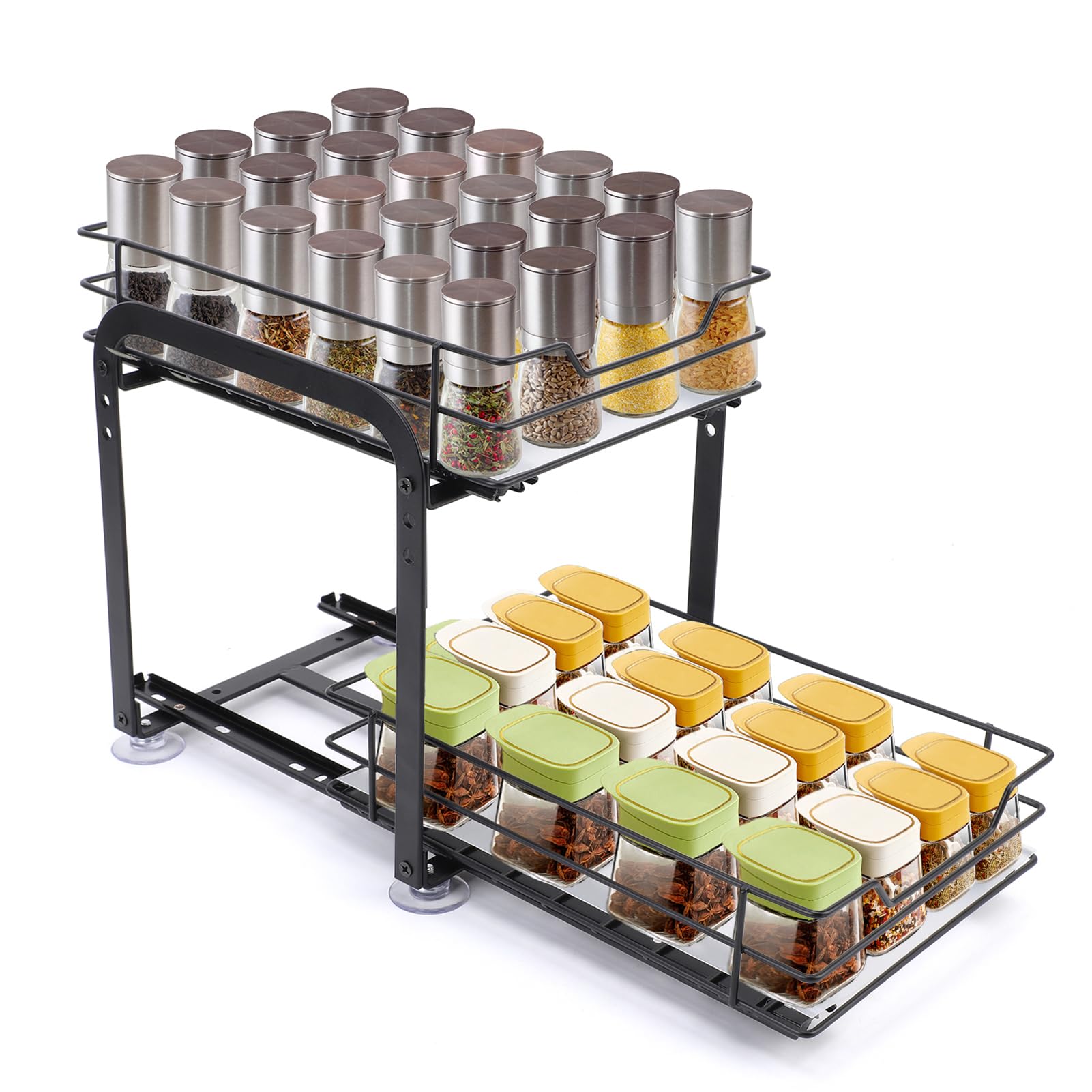 Wakects Étagère à épices extensible à 2 niveaux, en fer, haut et en bas, peut être retirée indépendamment, hauteur réglable pour la plupart des armoires de cuisine (L)