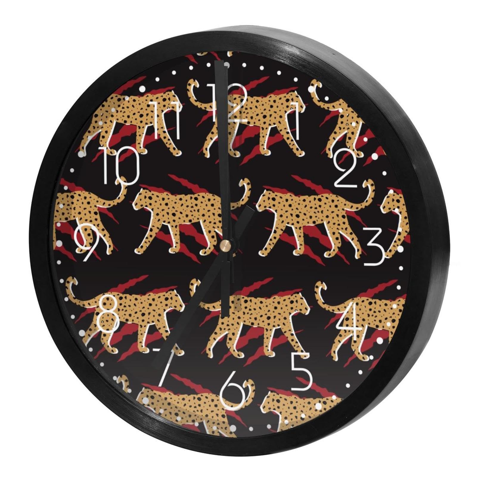 Horloge murale silencieuse sans tic-tac ronde à piles motif peau léopard