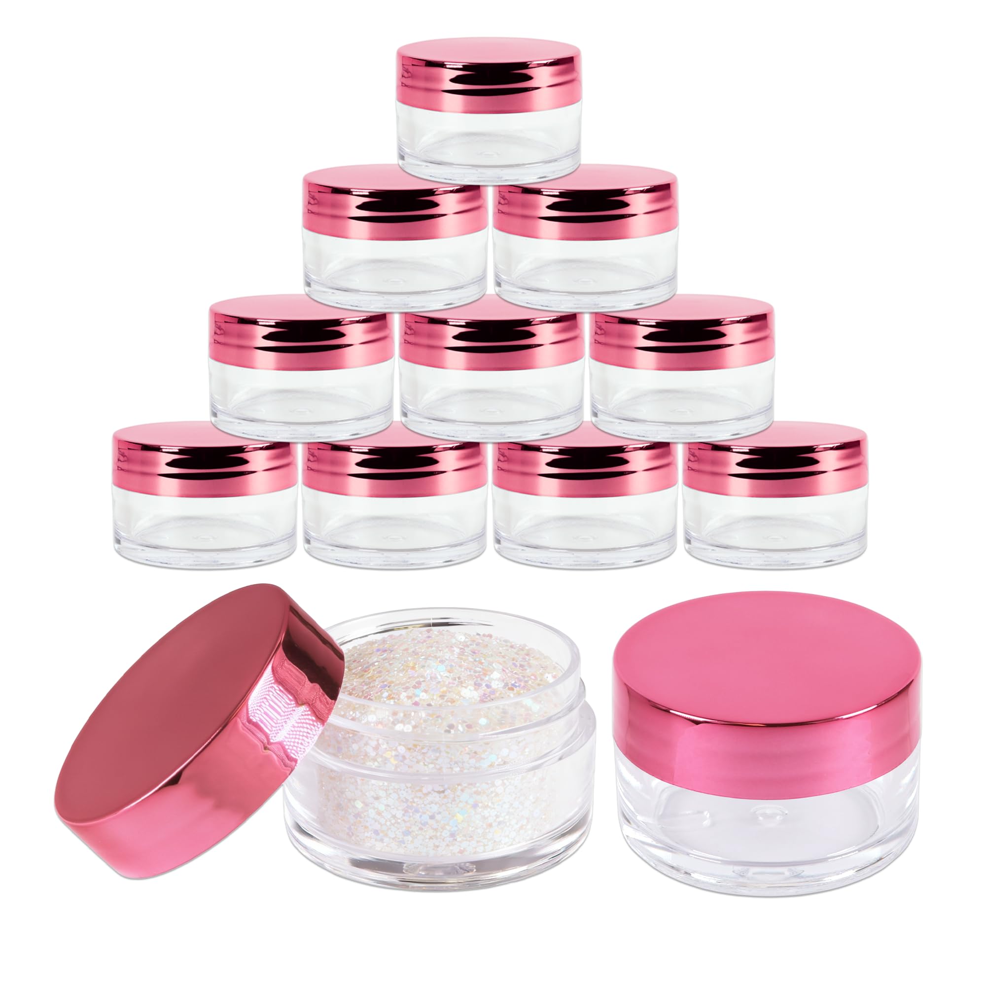 Beauticom 20g/20ml USA Acrylic Round Clear Jars with Lids for Lip Balms, Creams, Make Up, Cosmetics, Samples, Ointments (12 Jars, Metallic Rose-Pink Gold)-image-30