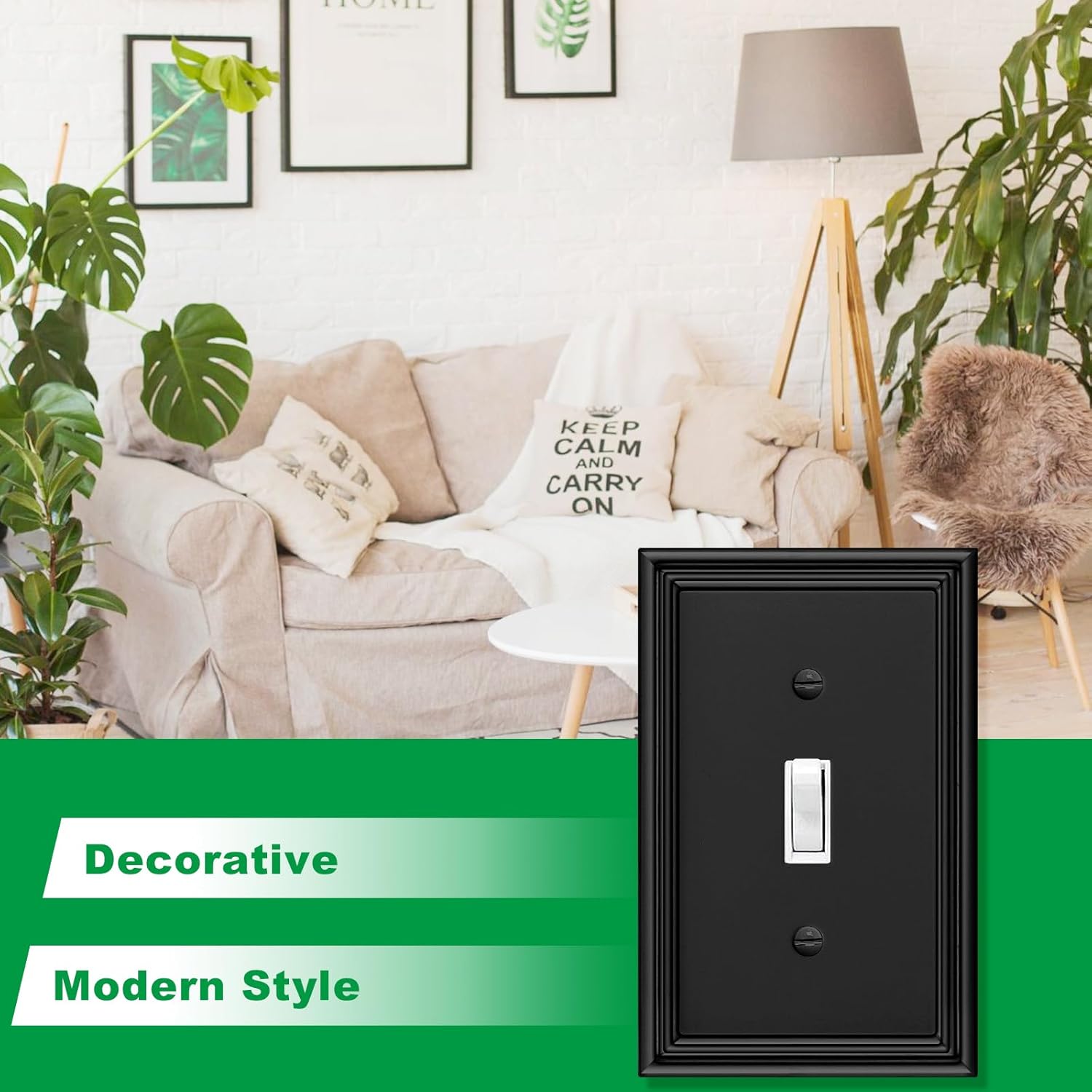 Black Modern Decorative Wall Plate Light Switch Cover Decorator Outlet Covers Rocker Switch Plates Bamboo Fiber Material Wall Plates for Kitchen Bathroom (1 Gang Single Toggle-4 Pack)