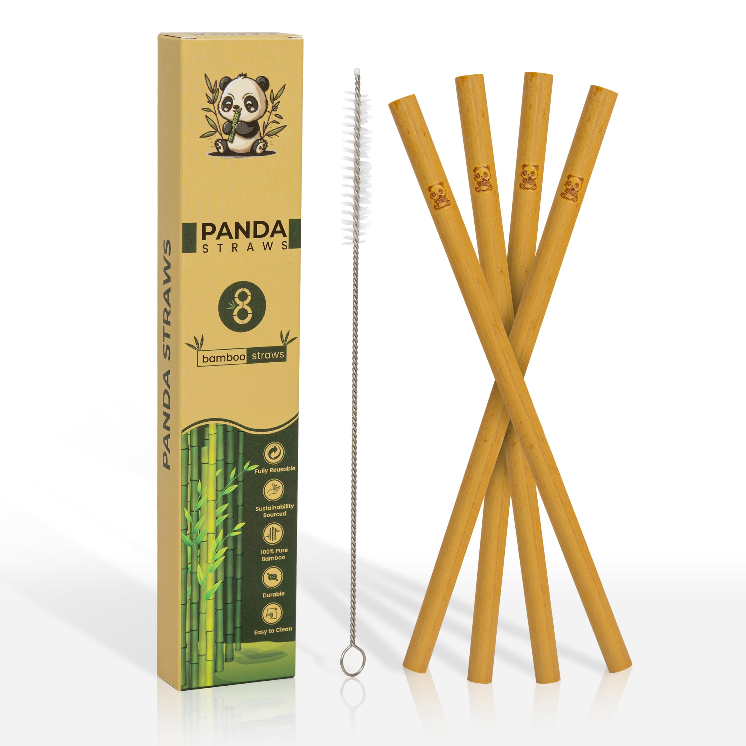Reusable Bamboo Straws, 8-Pack with Cleaning Brush, Eco-Friendly, Plastic-Free, Sustainable for Everyday Use