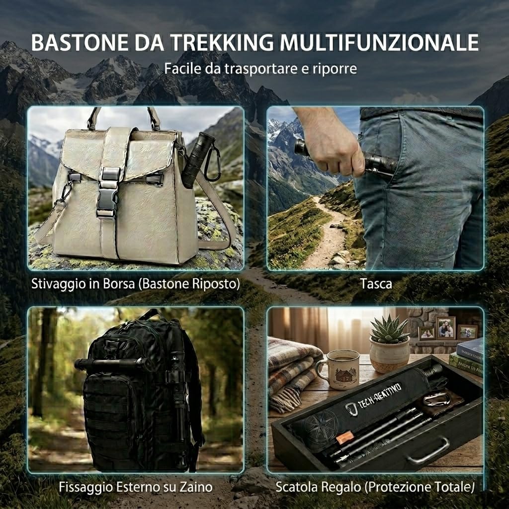 PROTECTIONBATON Bastone da Trekking Telescopico Regolabile, Bastoncino da Escursionismo in plastica dura, Impugnatura Antiscivolo, Punta con Gommino, Leggero per Trekking, Camminata e Montagna