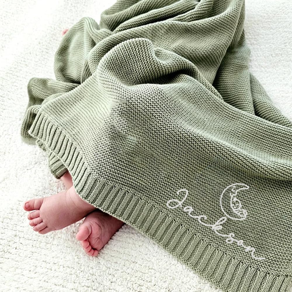 Noni Soft Cotton Knit Baby Blanket, Personalized with Embroidered Name, 40x30 Inch, Newborn Baby Gift