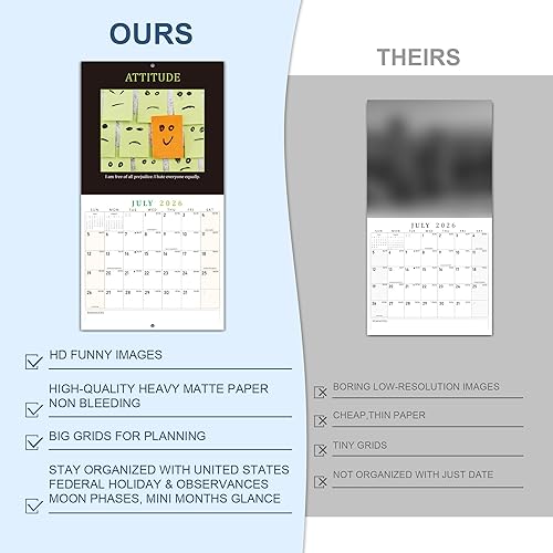 Miniatura 5 de Calendario demotivacional 2026-12 x 12 pulgadas, calendario divertido HD 2026, calendarios de pared de oficina, divertidos regalos de broma