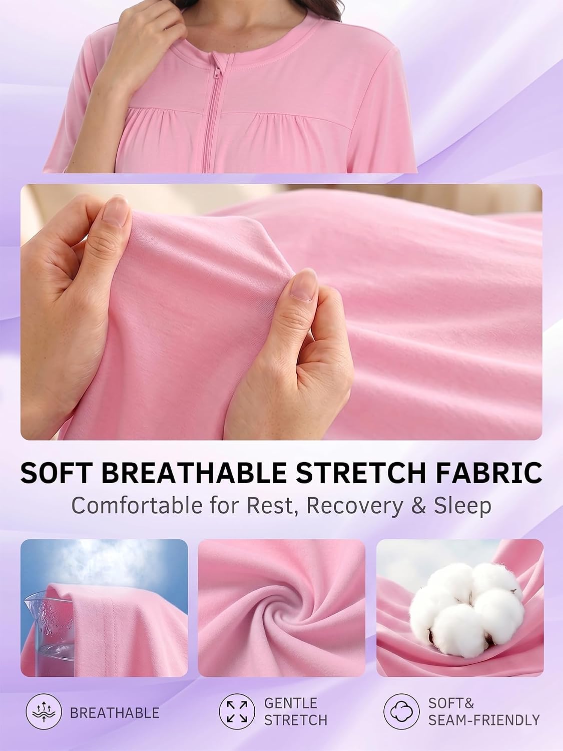 Mastectomy Recovery Robe for Women, Front Zip Post Surgery Gown with 4 Drain Pockets for Breast Recovery