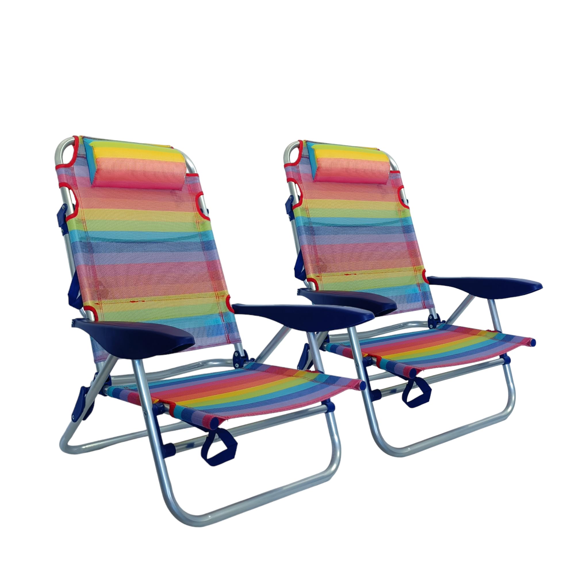Silla de Playa Plegable, con cojín, reclinable, 4 Posiciones, Altura del Asiento 21 cm, asa de Transporte (2, Multicolor)
