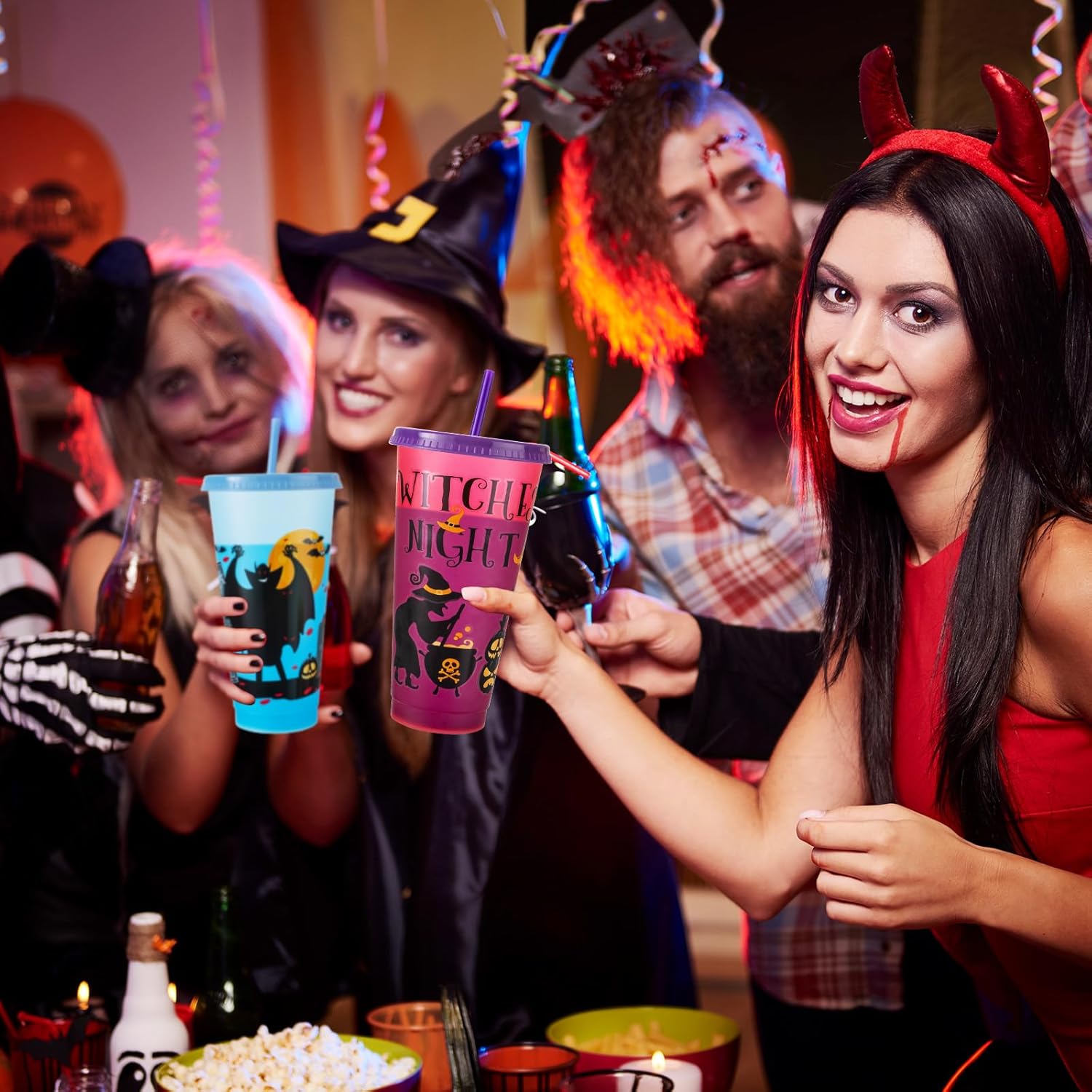Halloween Decorations Color Changing Reusable Cups with Lids and Straws - 24 Pack 24 oz Plastic Tumblers Bulk with Lids and Straws - Reusable for Party Cups - Image 6