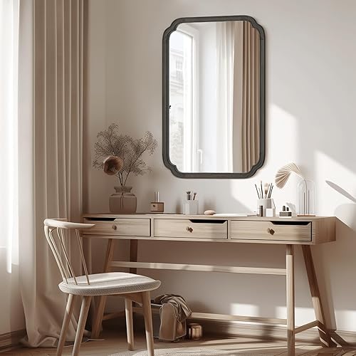 Miniatura 7 de HOMECOOKIN Espejos de baño de madera para montar en la pared, 24 x 36 pulgadas, espejos de pared con marco de madera rústica, espejos decorativos