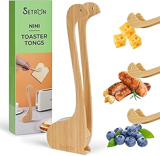 SETRON Bamboo Nessie Toast Tongs – 10” Toaster Tongs for Bread & Bagels, Heat-Resistant Bamboo Kitchen Tongs with Anti-Slip Grip, Cute Loch Ness Monster Design for Cooking & Serving