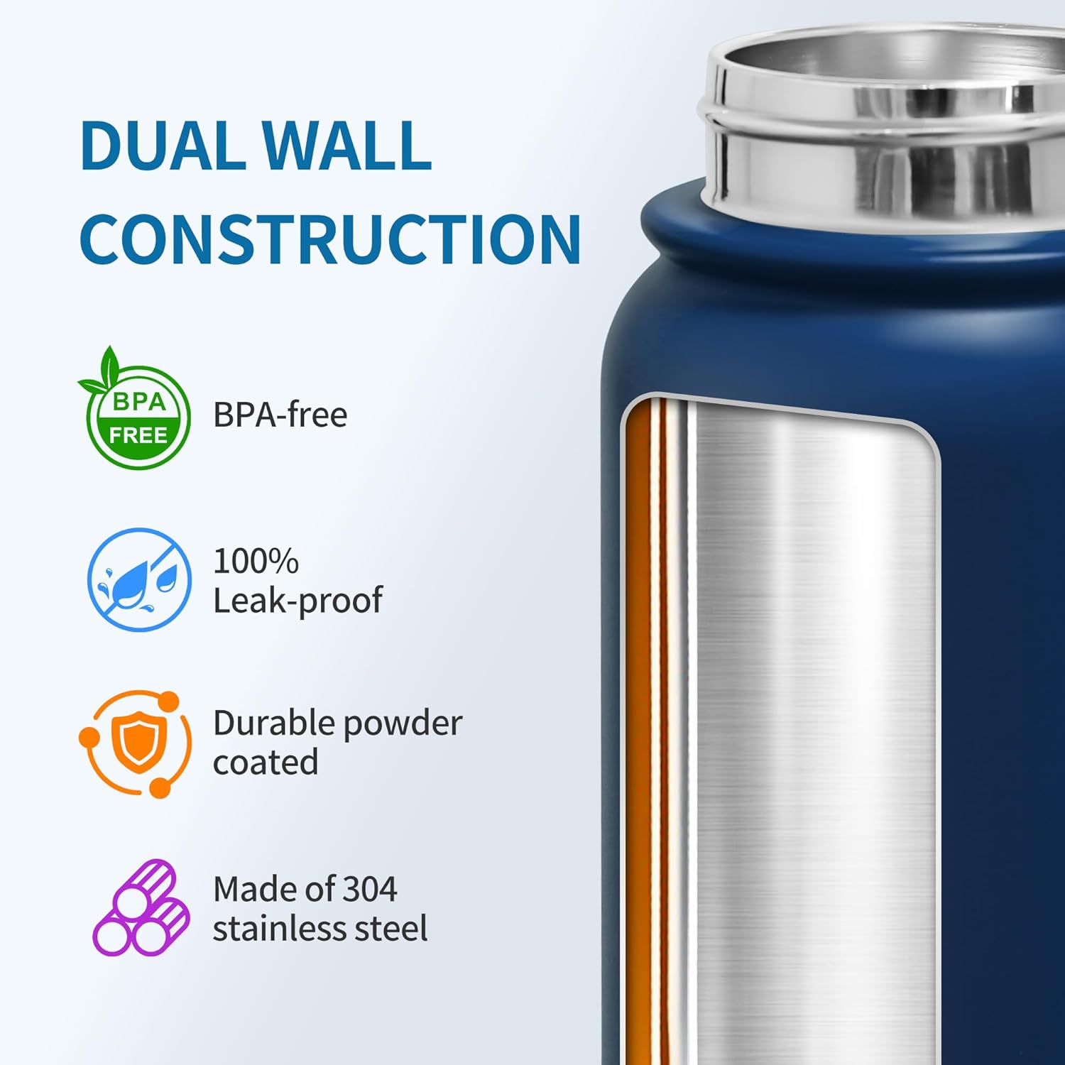 GOPPUS Insulated Water Bottle 20oz Stainless Steel BPA-Free Sports Bottle Ideal for School and Travel Silicone Spout Lid Prevents Leaks, Sweat, and Dust (dark blue) - Image 3