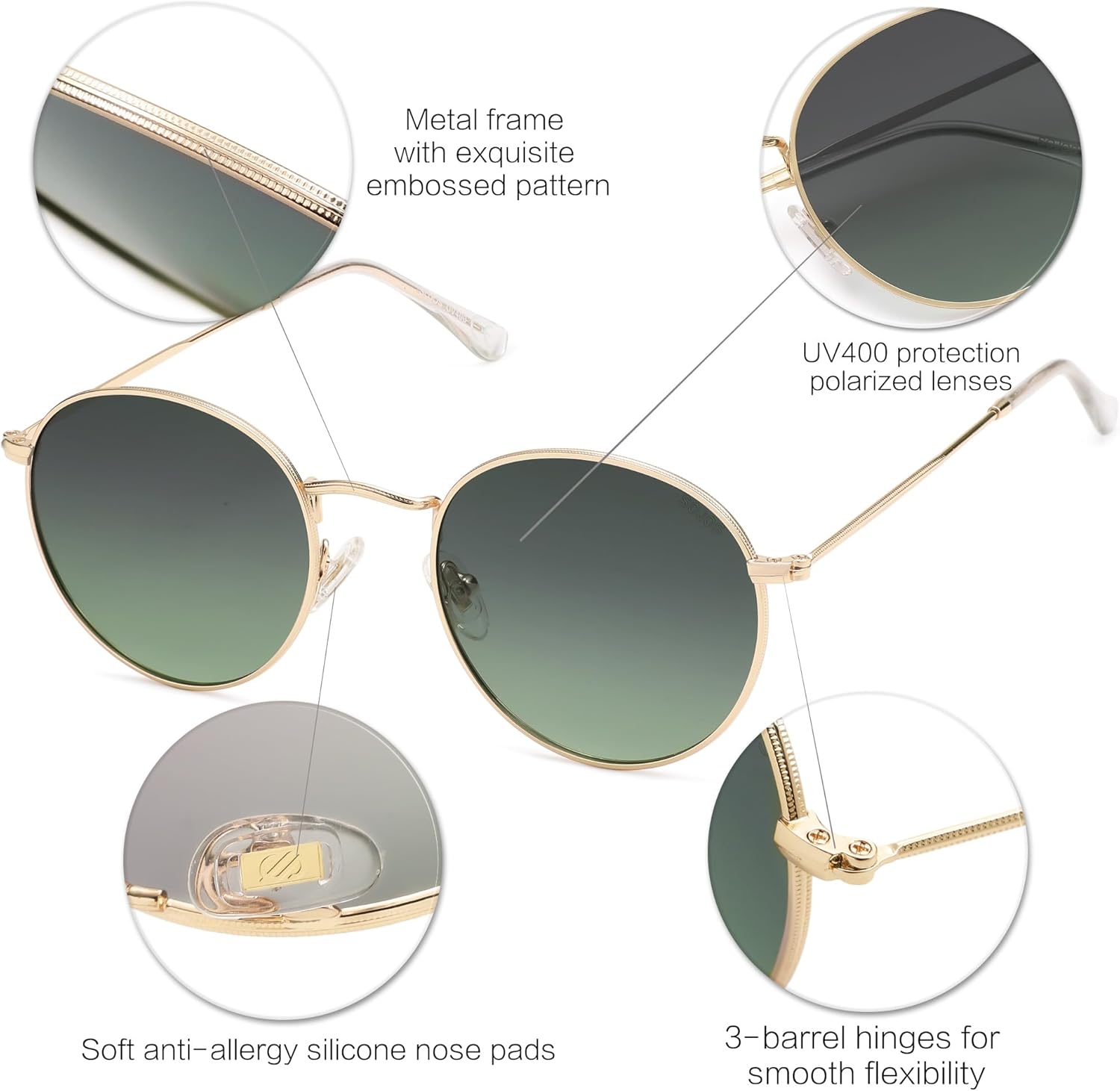 SOJOS Small Round Polarized Sunglasses for Women Men Classic Vintage Retro Shades UV400 SJ1014 - Image 5