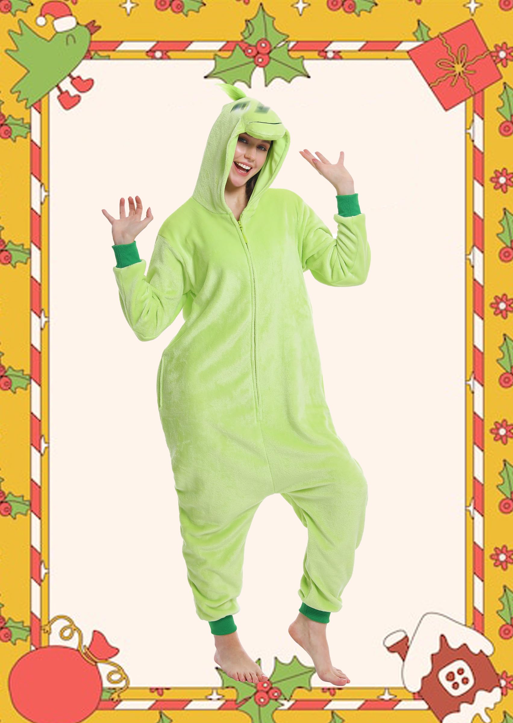 dressfan Navideño Verde Monstruo de Disfraz,Navideño Monstruo Pijama,Disfraz de Cosplay Halloween Carnaval Pijamas para Unisexo Adultos y Adolescentes